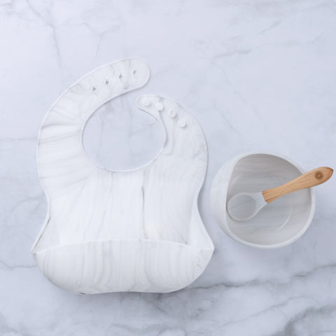 Silicone Baby Bowl Set - Blue & Marble