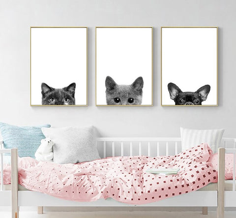 canvas with cat and dogs