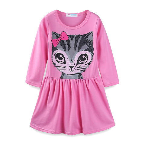 Long sleeves dress for girls, long sleeves cat design