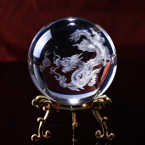 Bola de cristal transparente de dragón chino