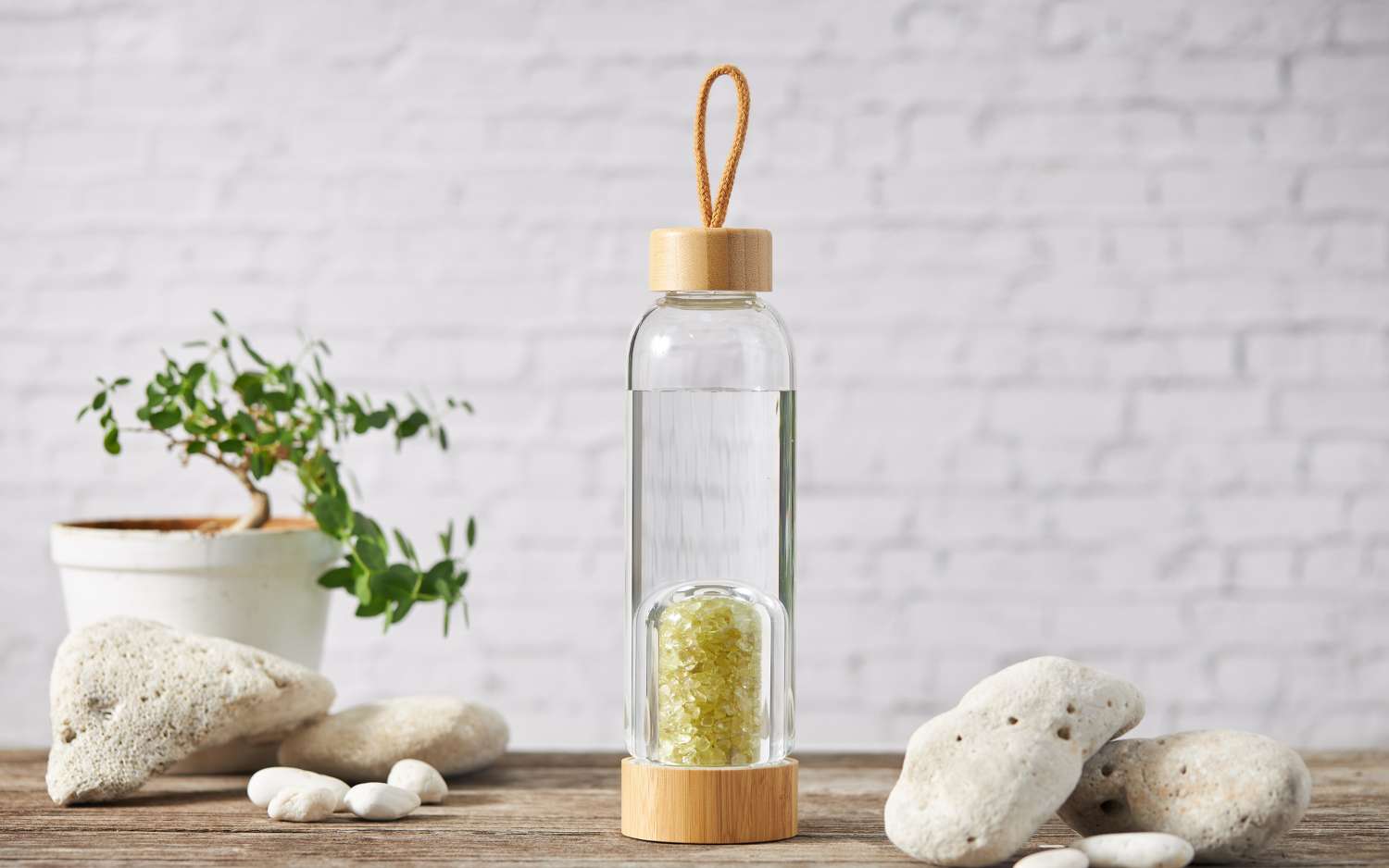 Botella de agua de cristal, botellas de agua con infusión de cristal de  citrino, botella de agua energética de vidrio de borosilicato curativo para  el