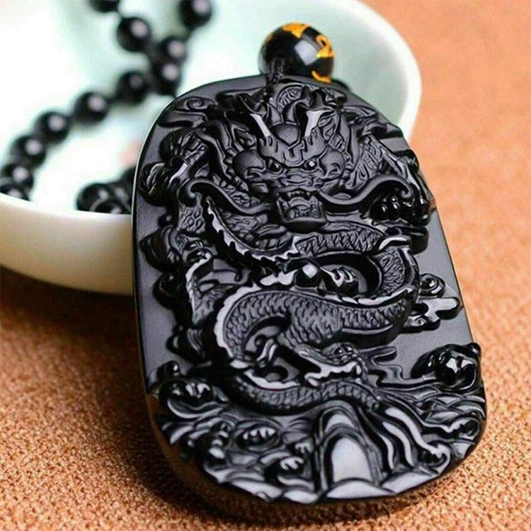 Natural Black Obsidian Dragon Necklace