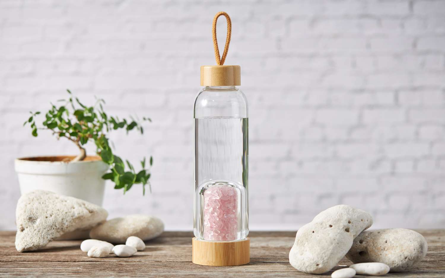 rose quartz crystal water bottle