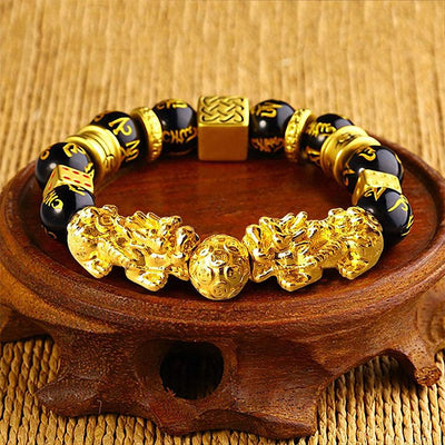 Gold-Plated Double Pixiu Bracelet - Wealth & Protection | Buddha & Karma