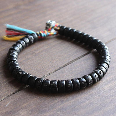 Coconut Shell Beads Bracelet with engraved Mantra - Buddha & Karma