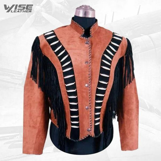 Men's New Native American Tan Brown Buckskin Suede Leather Fringes Jacket /  Shirt - Hand Made Leather ShopHand Made Leather Shop