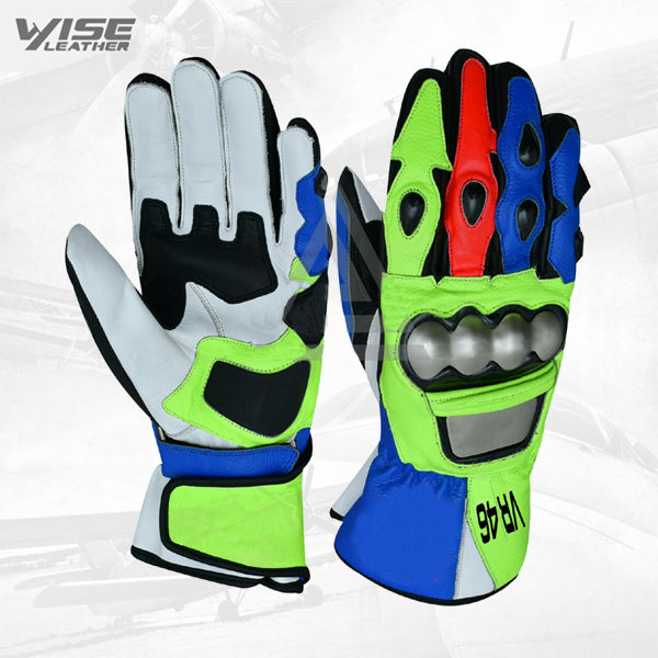 Valentino Rossi Motogp VR46 Leather Motorbike Racing Leather Gloves Pa