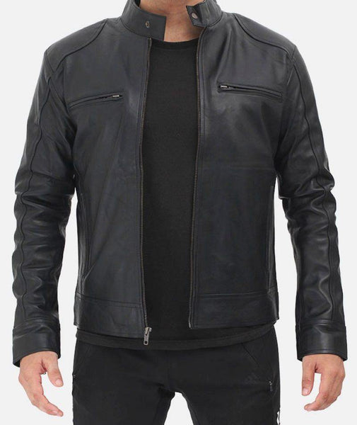 Dodge Mens Black Lambskin Biker Style Leather Jacket | Buy Mens Jacket