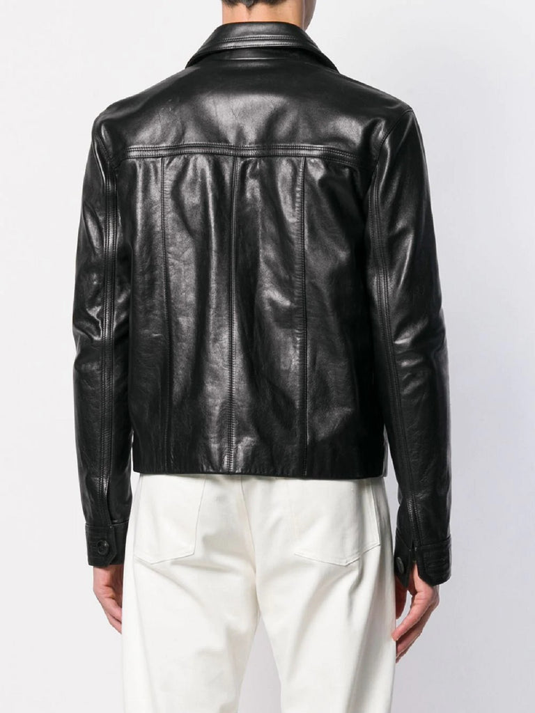 Men Button Down Jacket | Black Leather Jacket Mens | Men Jacket