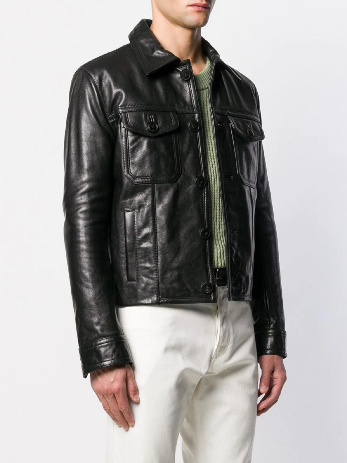 Men Button Down Jacket | Black Leather Jacket Mens | Men Jacket