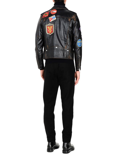 Men Biker Logo Leather Jacket | Black Leather Jacket Mens | Men Jacket