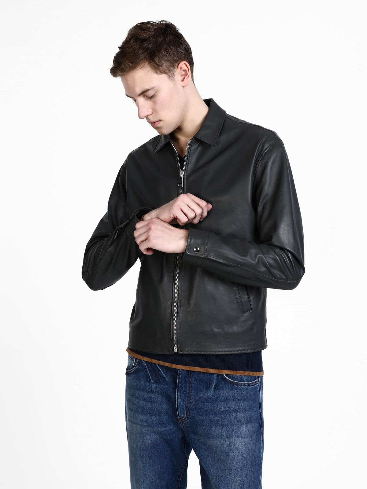 Men Black Shirt Leather Jacket | Black Leather Jacket Mens