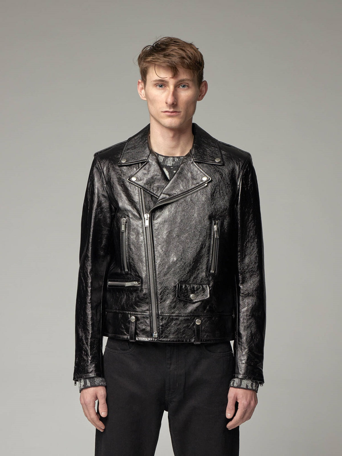 Men Glossy Wrinkled Jacket | Black Leather Jacket Mens | Men Jacket