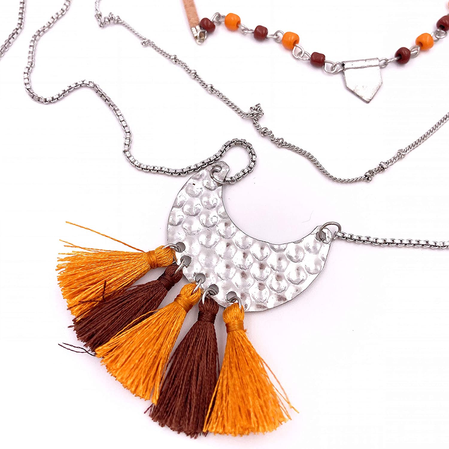 3 Layer Long Tassel Necklace With Orange Beads Wishes N Kisses