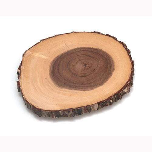 Round Natural Acacia Serving Board - Varnished, Bark Edges - 9 inch x 9 inch x 1 1/2 inch - 1 Count Box