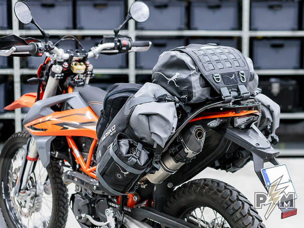 Perun moto KTM 690 Luggage rack and Heel guards with Mosko moto Reckless 80 and Gnoblin- 4