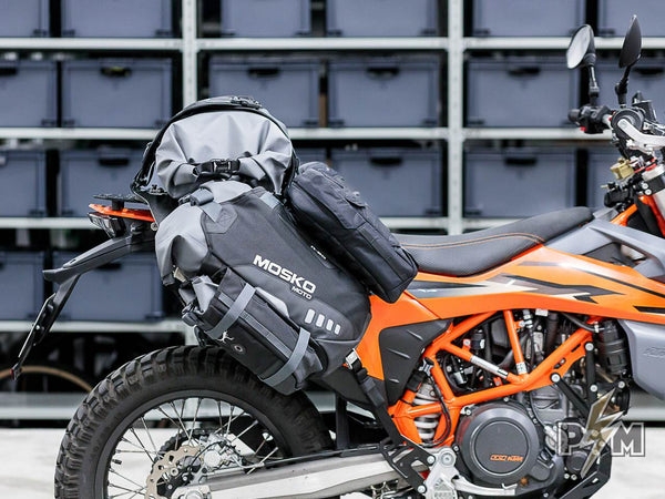 Perun moto KTM 690 Luggage rack and Heel guards with Mosko moto Reckless 80 and Gnoblin- 8