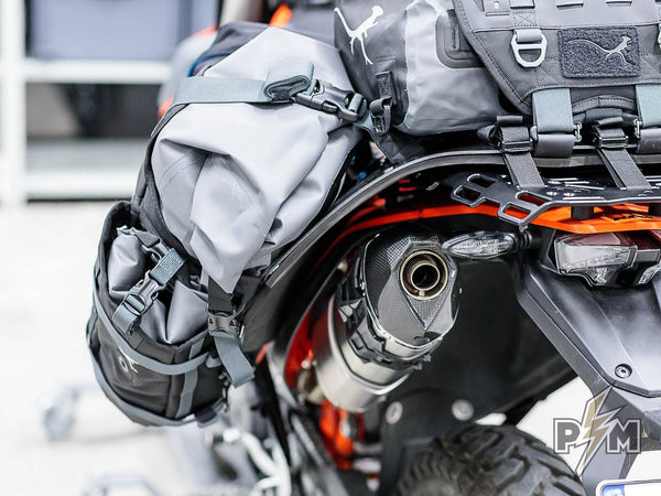 Perun moto KTM 690 Luggage rack, Extension plate and Heel guards with Mosko moto Reckless 80 - 6