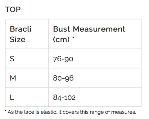 Bracli Top Size Guide