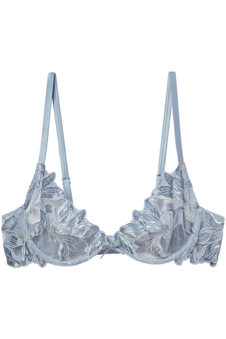 FLEUR DU MAL Lily embroidered satin and tulle underwired bra