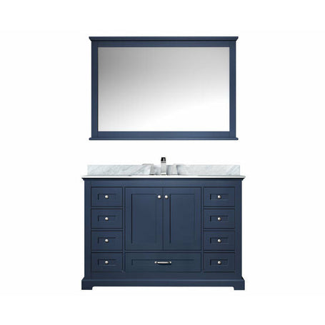 Lexora Dukes 48" - Navy Blue Single Bathroom Vanity (Options: White Carrara Marble Marble Top, White Square Sink and 46" Mirror w/ Faucet) - Lexora - Ambient Home