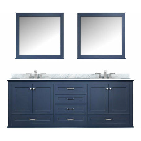 Lexora Dukes 80" - Navy Blue Double Bathroom Vanity (Options: White Carrara Marble Marble Top, White Square Sinks and 30" Mirrors w/ Faucets) - Lexora - Ambient Home