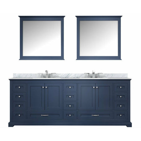 Lexora Dukes 84" - Navy Blue Double Bathroom Vanity (Options: White Carrara Marble Marble Top, White Square Sinks and 34" Mirrors w/ Faucets) - Lexora - Ambient Home