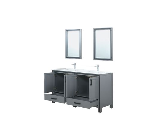 Lexora Ziva 60" - Dark Grey Double Bathroom Vanity (Options: Cultured Marble Top, White Square Sink and 22" Mirrors w/ Faucet) - Lexora - Ambient Home