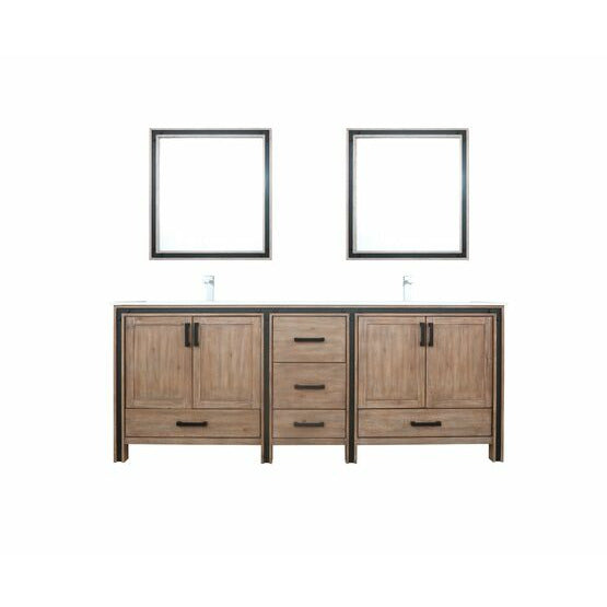 Lexora Ziva 84" - Rustic Barnwood Double Bathroom Vanity (Options: Cultured Marble Top, White Square Sink and 34" Mirrors w/ Faucet) - Lexora - Ambient Home