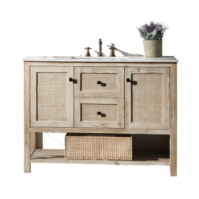 Legion Furniture WH5148 48 Inch Solid Wood Vanity in Wash White with Marble Top, No Faucet