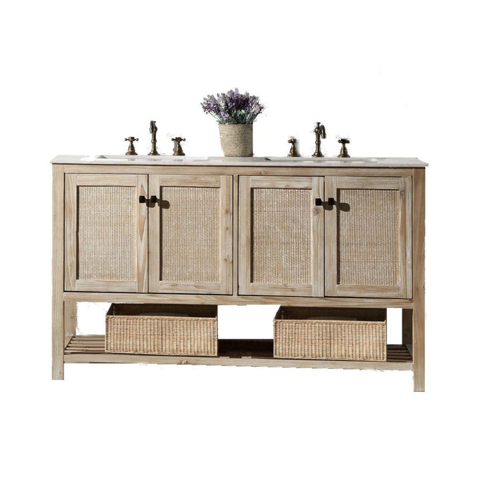 Legion Furniture WH5160 60 Inch Solid Wood Vanity in White Wash with Marble Top, No Faucet