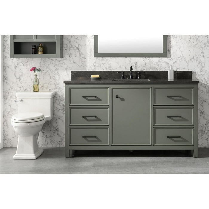 Legion Furniture WLF2160S-PG 60 Inch Pewter Green Finish Single Sink Vanity Cabinet with Blue Lime Stone Top - Legion Furniture - Ambient Home