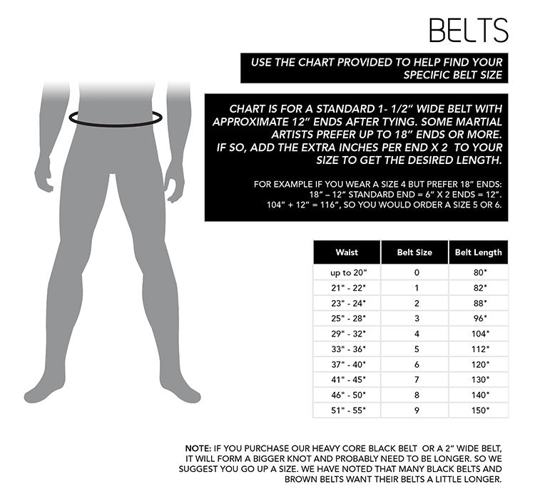 Martial Arts Pants Size Chart
