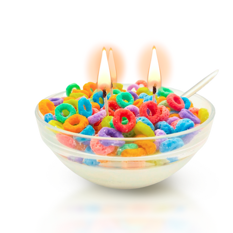 cereal bowl fruit loops candle