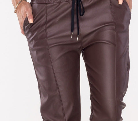 Dark Beige Insulated Eco Leather Leggings with Croc Print