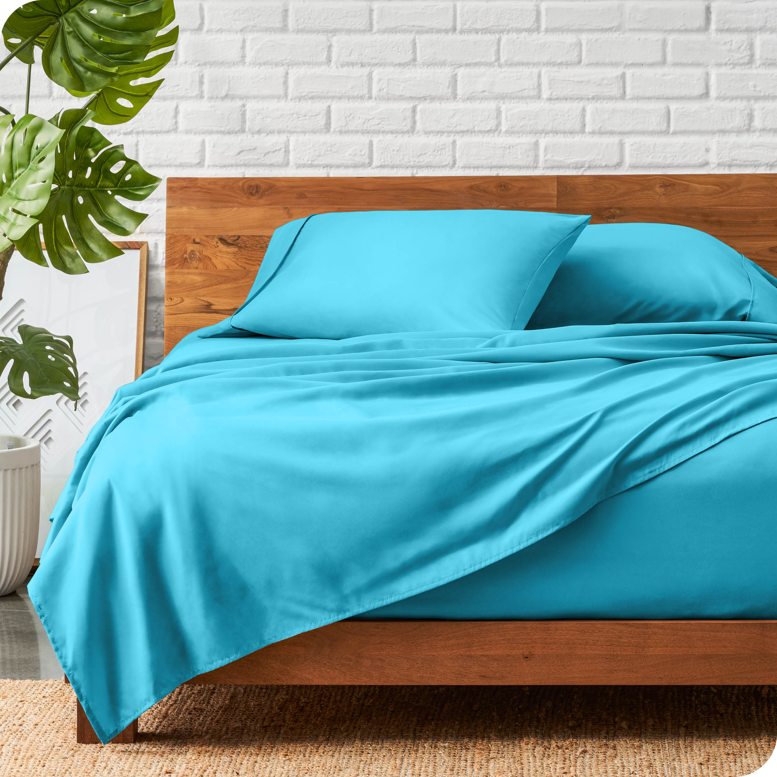 Microfiber Hydro-Brushed Sheet Set - Queen - Queen / Turquoise