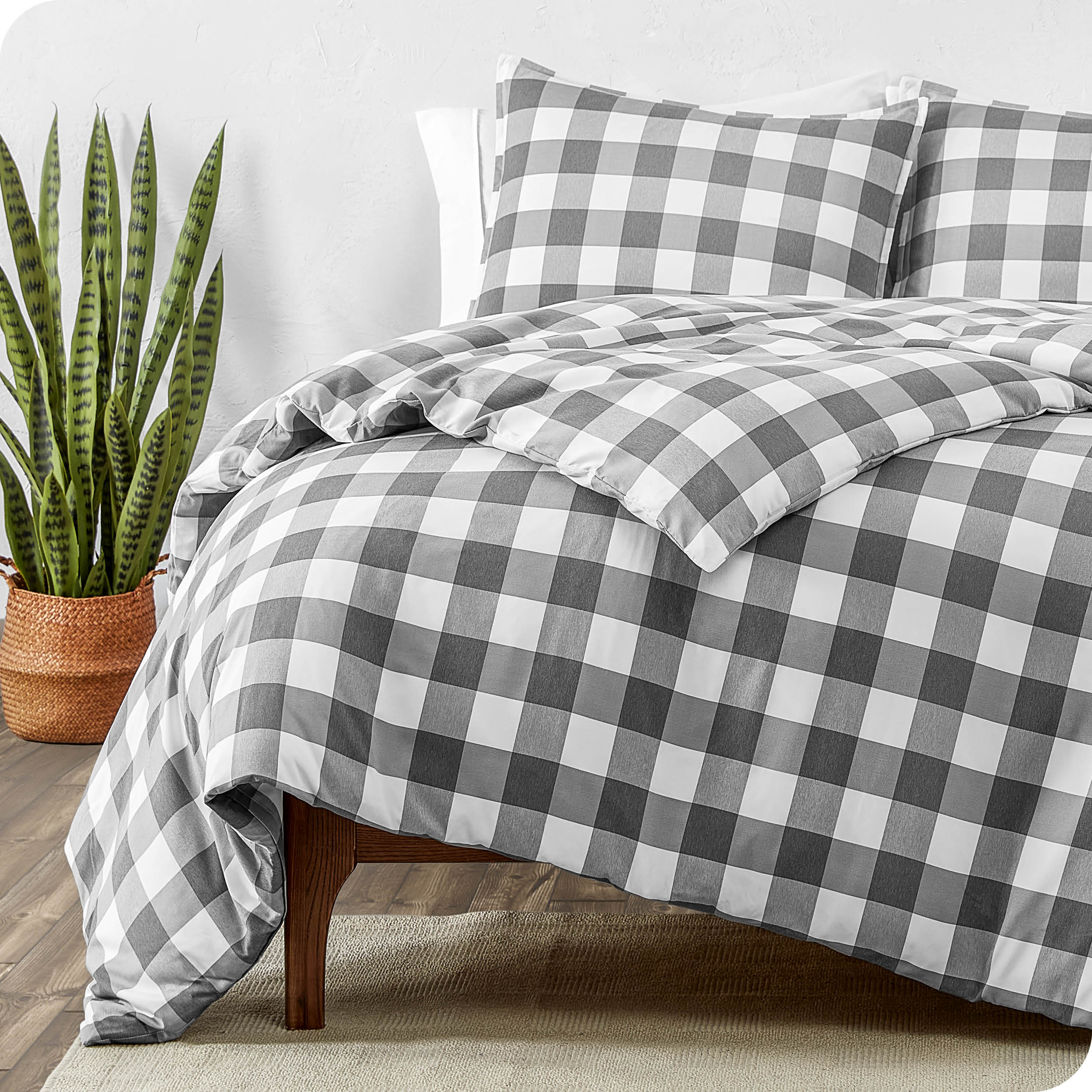 Microfiber Duvet Cover &amp; Sham Set - Twin/Twin XL - Twin/Twin XL / Modern Plaid - White/Grey