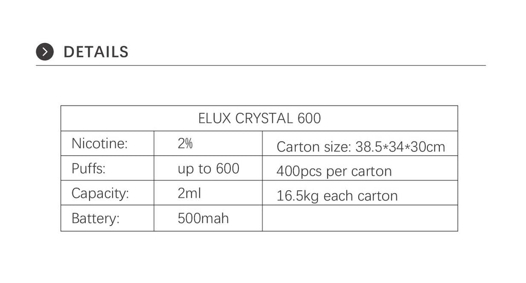 Elux Crystal 600 Disposable Vape