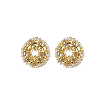 MEDALLION GOLD & PEARL FLUX POST EARRINGS