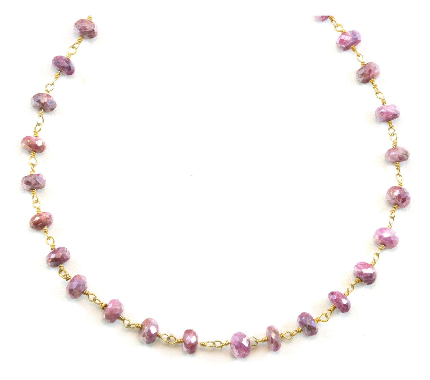 Beaded Faceted Ruby Necklace with Gold Beads