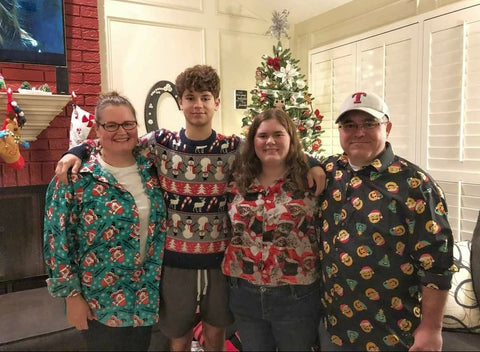 Family members in Ugly Christmas Sweater T-shirts