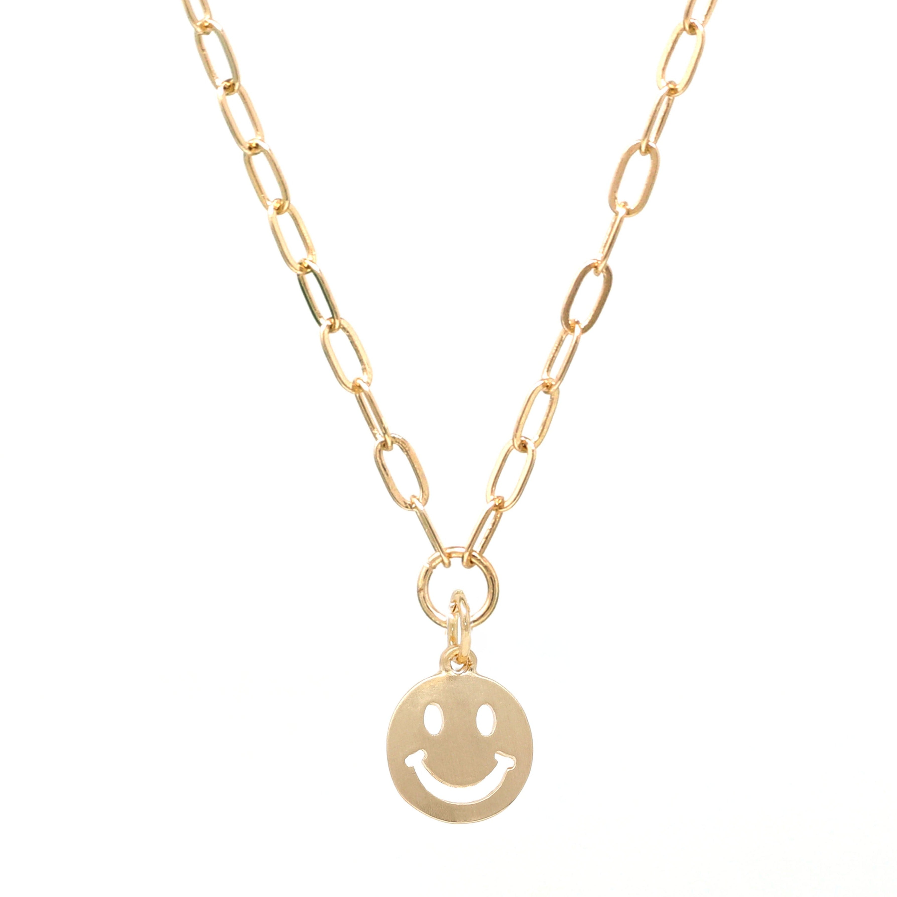 White Smiley Face Paperclip Necklaces, Gold Chain - Positive Happy Jewelry