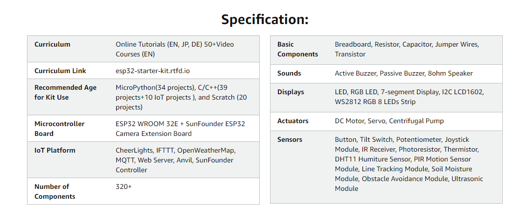 SunFounder ESP32 Ultimate Starter Kit with Battery & ESP32-WROOM-32E B