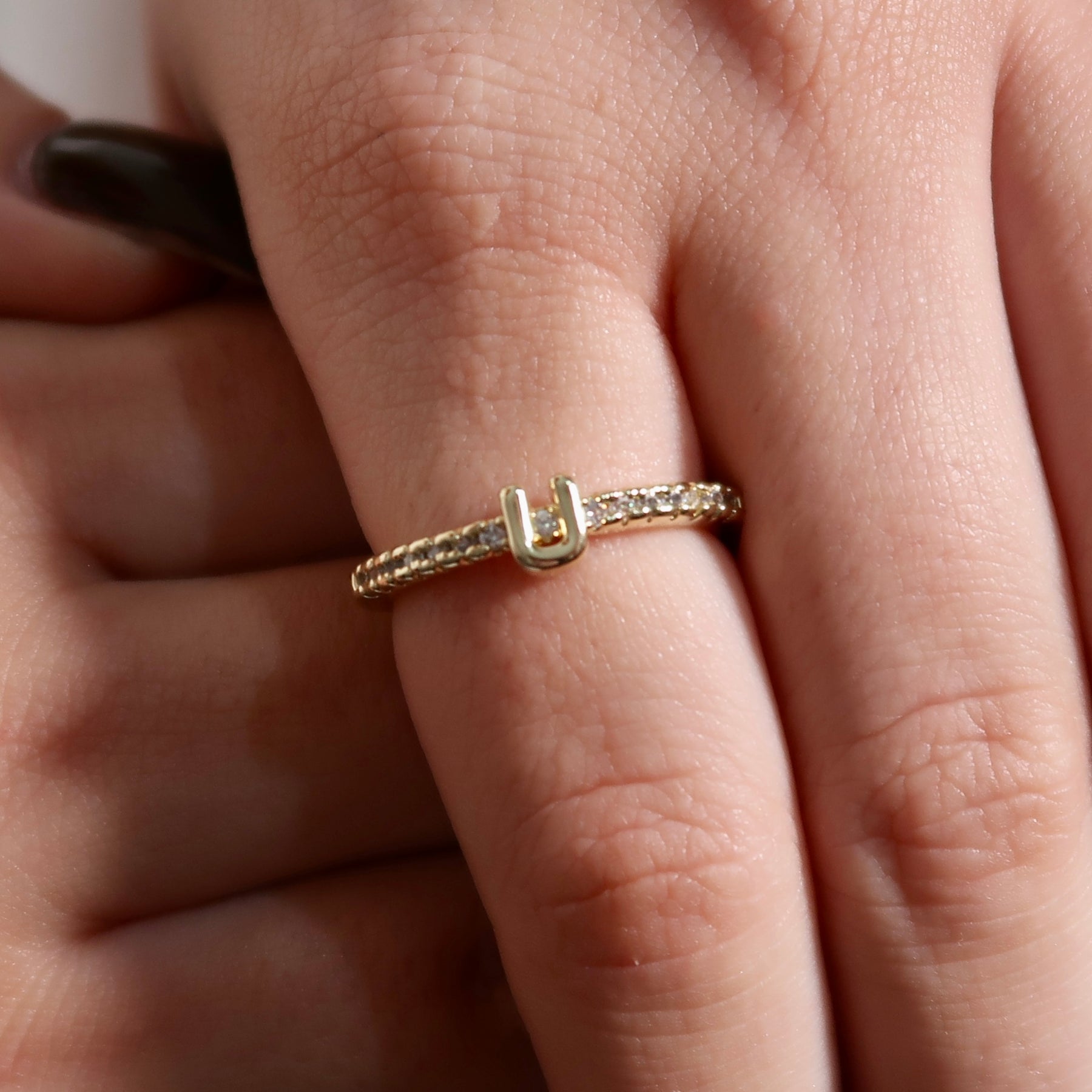 American diamond Adjustable Initial Letter Name Alphabet ( H ) AD Finger  Ring for women girls