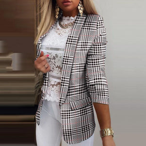 Fashion Houndstooth Lapel Slim Daily Women's Casual Blazer