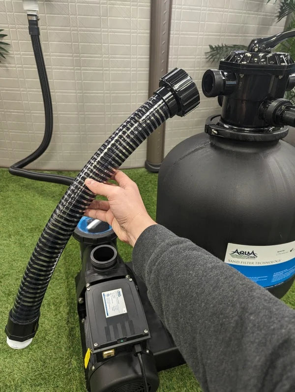 Connecting hoses on aquapro sand filter step 8