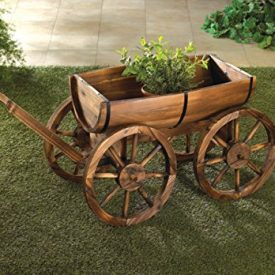 Garden Planters Wooden Wagon Wheel Wine Barrel Flower Plant Holder