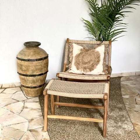 rattan lounge chair and rattan footrest