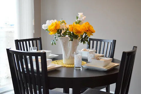 A black round table and chairs