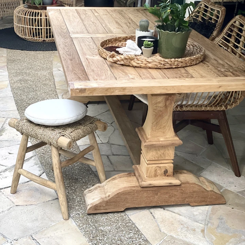 Rustic dinner table handmade from reclaimed teak wood